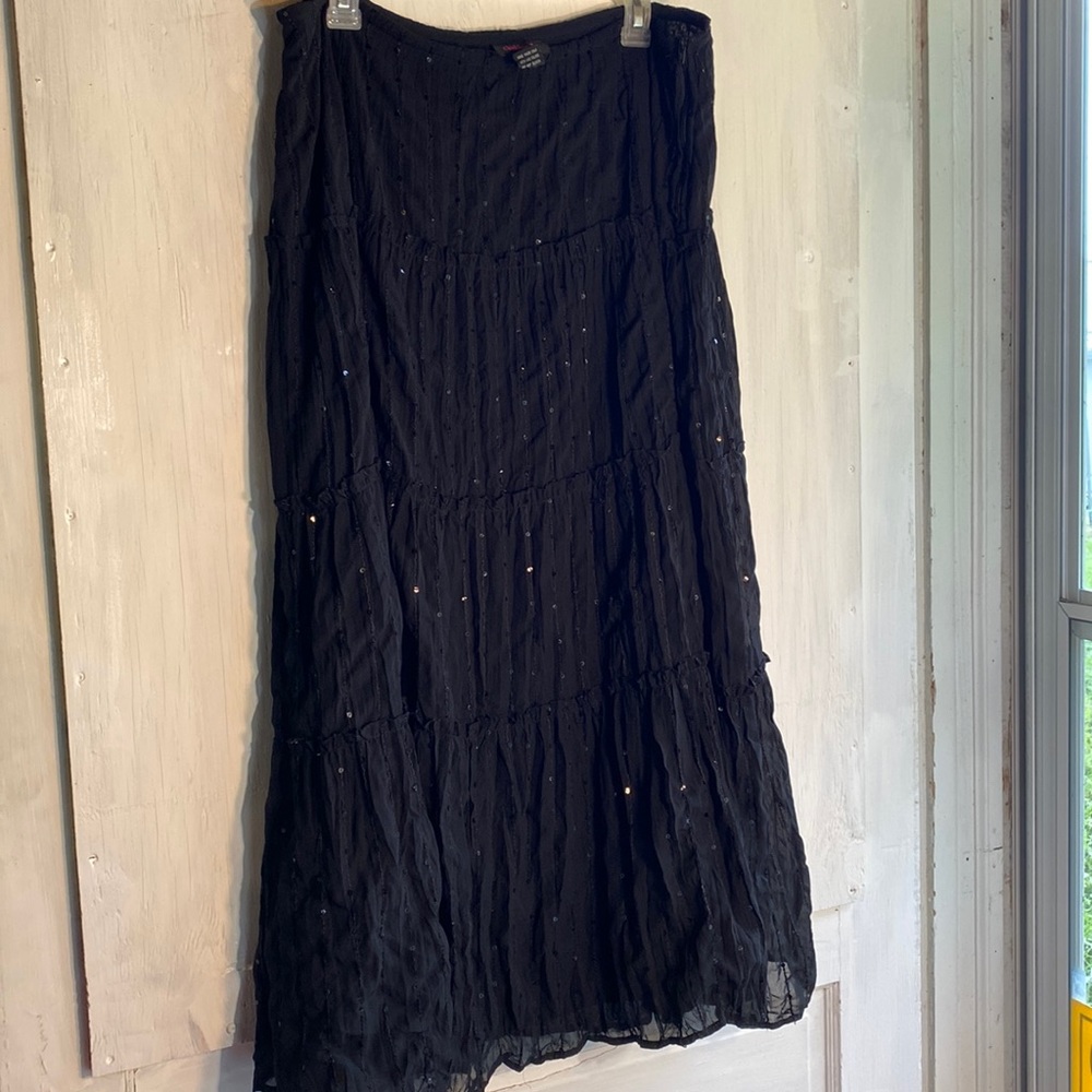 Notations Sz Large Sequined Layered Lined Black Boho Skirt